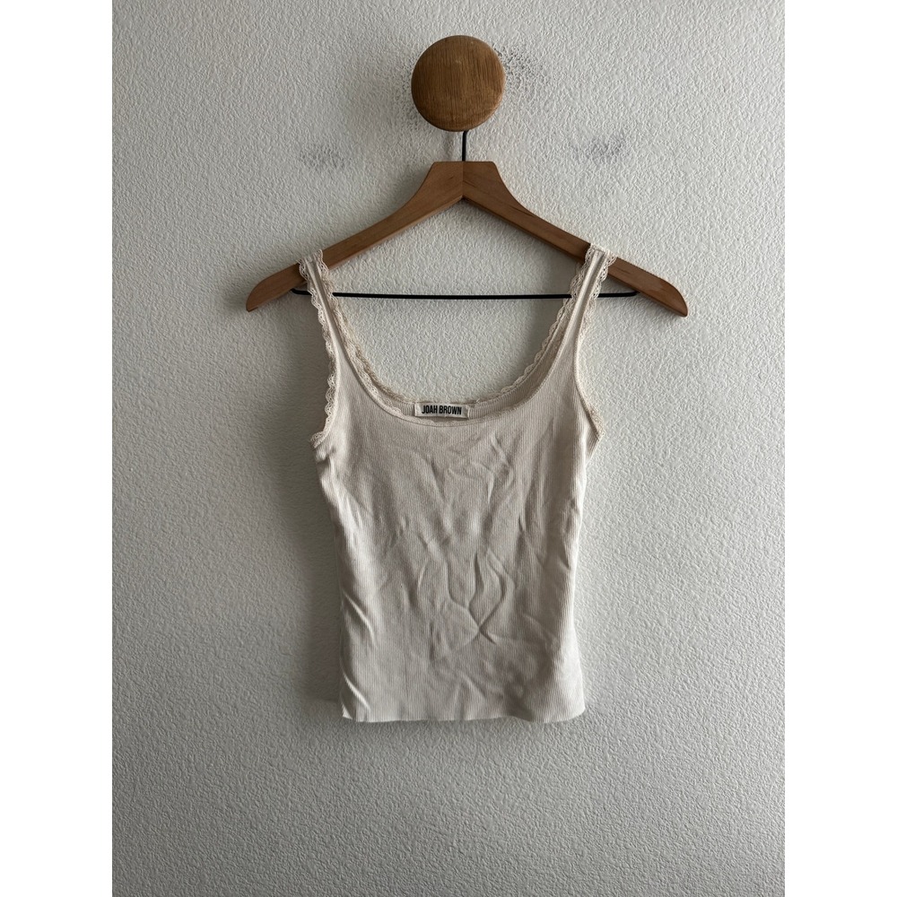 Joah Brown Lace Trim Ribbed Camisole Tank Top XS/S Made in USA *FLAW*